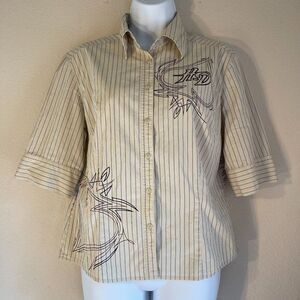Harley Davidson Spade Pinstripe Shirt Three Quarter Sleeve 2005 Large Vintage